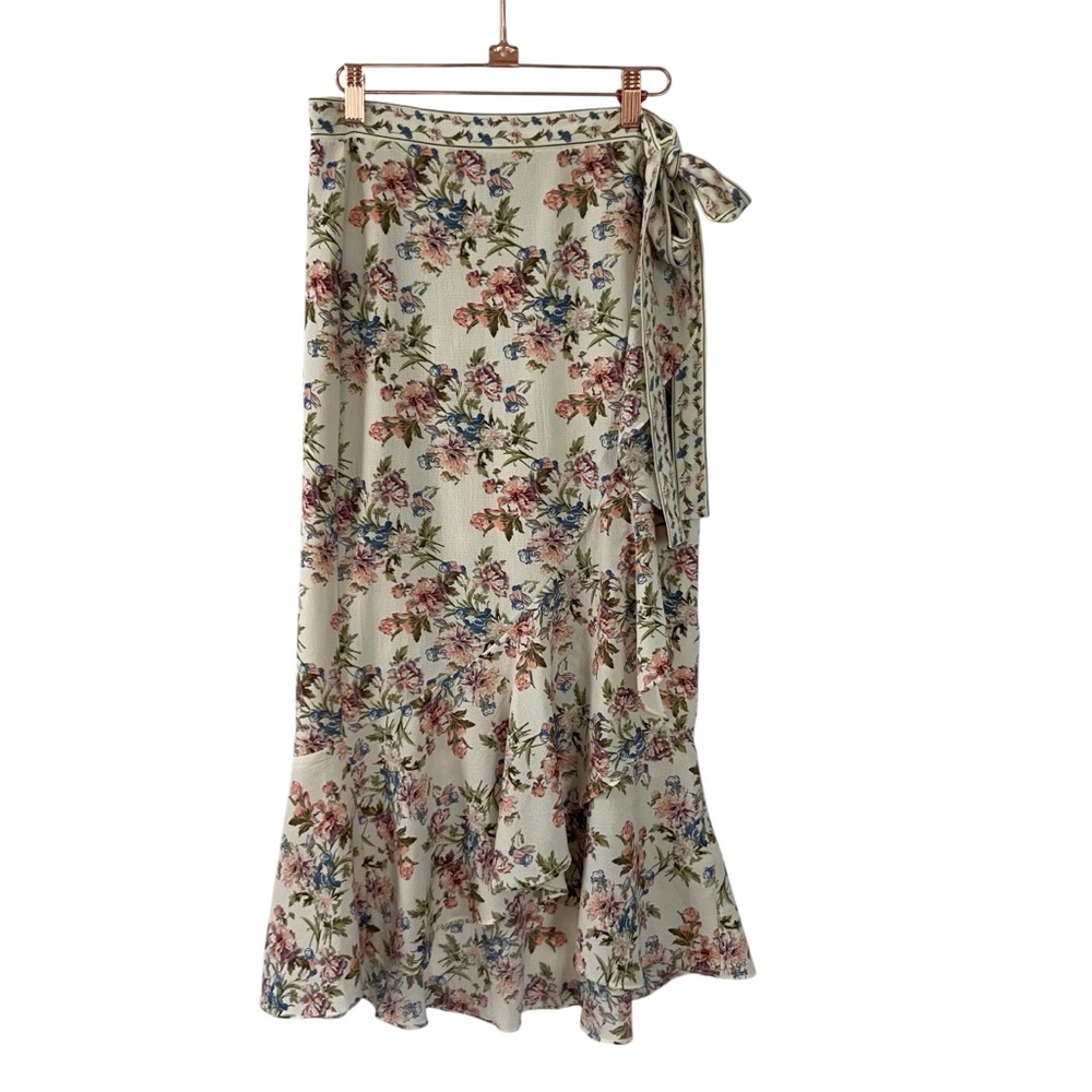 Max Studio Floral Ruffle Wrap Midi Skirt Grandmillenial Cottagecore Small